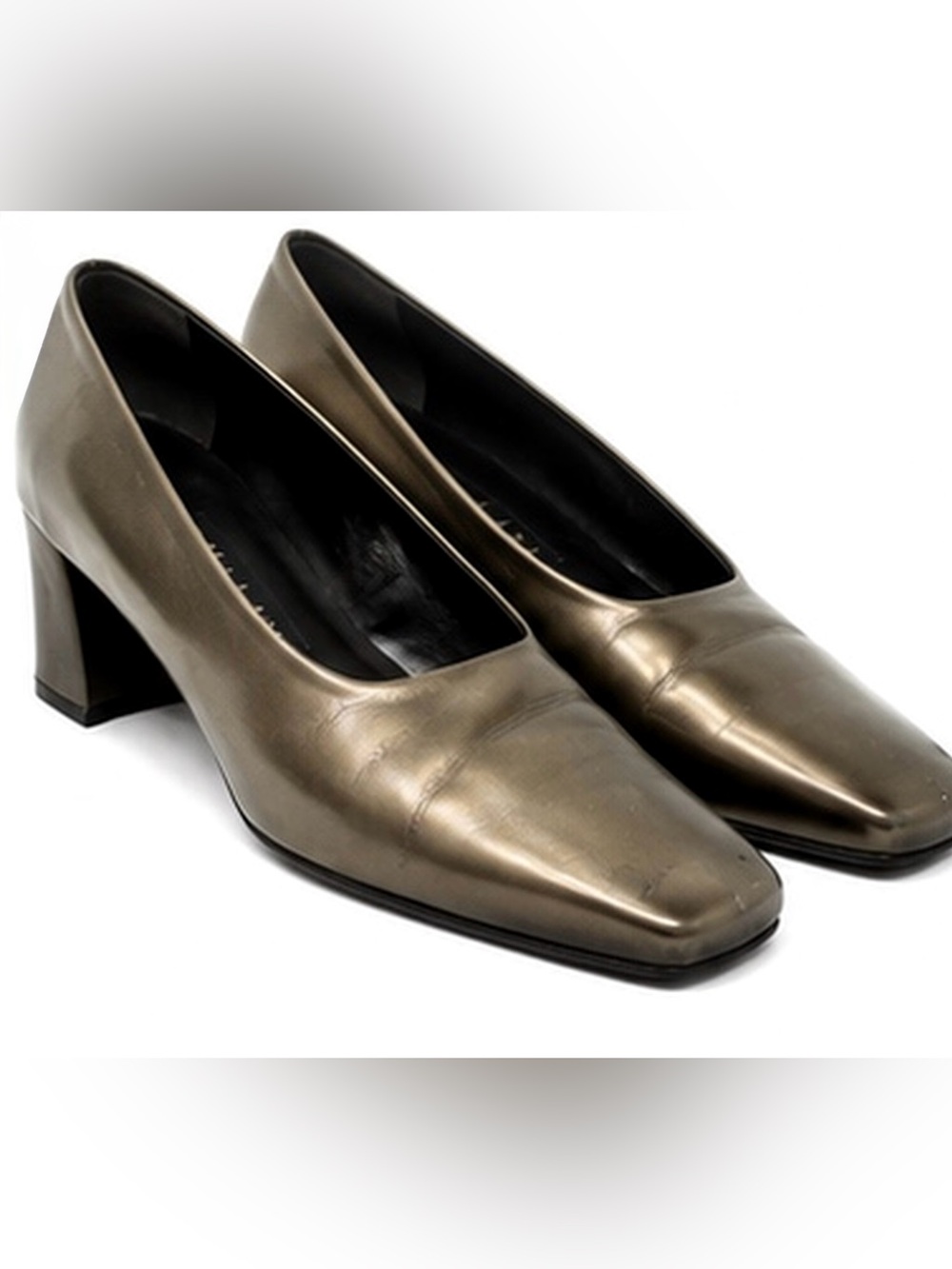 Amalfi Italy Vintage Bronze Leather Square Toe Block Heel Square Toe Pumps 7.5B